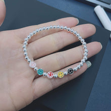 Load image into Gallery viewer, S925 sterling silver color drip oil smiley bracelet women handmade DIY design silver bead stretch rope bracelet first new 6884
