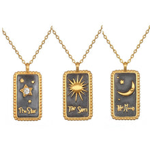 Load image into Gallery viewer, Vintage Tarot Necklace star moon sun three-dimensional Oil Drop Pendant titanium steel plated 18K Gold zircon female
