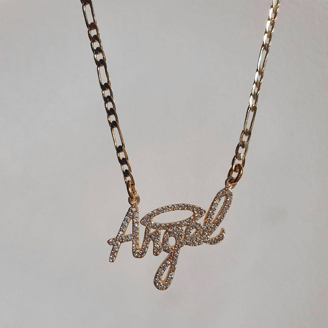 Simple full diamond Angel letter necklace Figaro Chain micro inlaid zircon fashion