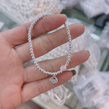 Load image into Gallery viewer, S925 sterling silver color drip oil smiley bracelet women handmade DIY design silver bead stretch rope bracelet first new 6884
