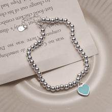 Load image into Gallery viewer, 925 sterling silver blue love bracelet classic drip oil silver bead chain girlfriend bracelet versatile fashion silver jewelry 6785L
