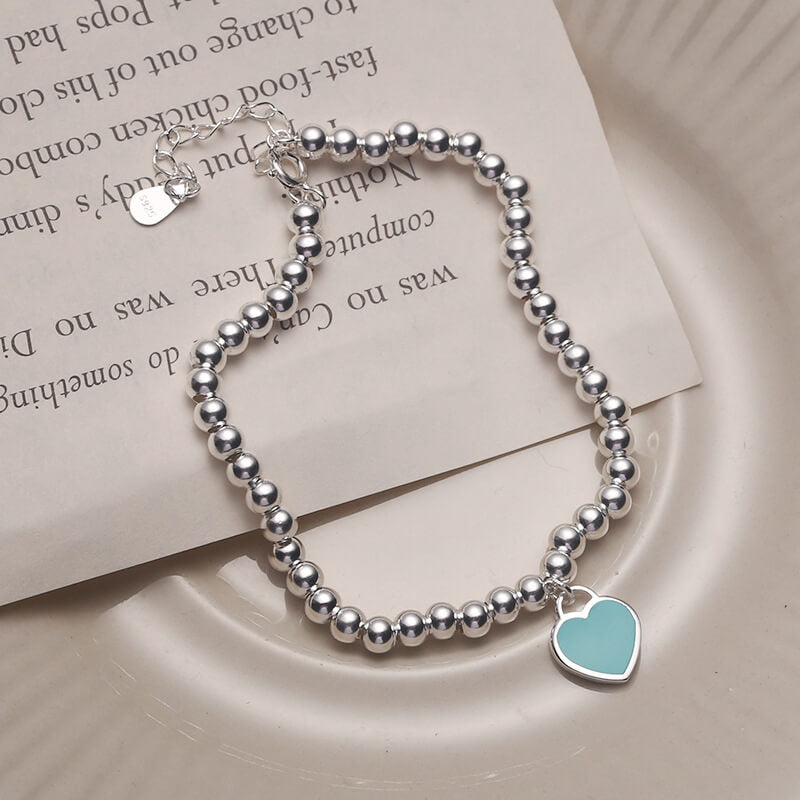 925 sterling silver blue love bracelet classic drip oil silver bead chain girlfriend bracelet versatile fashion silver jewelry 6785L