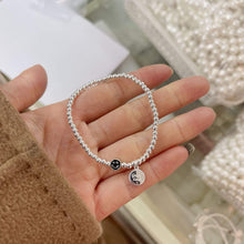 Load image into Gallery viewer, S925 sterling silver color drip oil smiley bracelet women handmade DIY design silver bead stretch rope bracelet first new 6884
